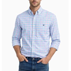 Vineyard Vines Men's Blue Pink Check Slim Fit Tucker LS Button-Down Shirt Size L